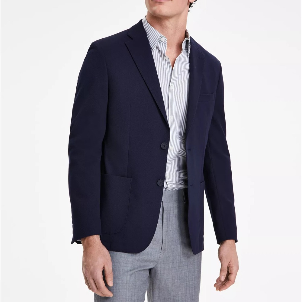 Calvin Klein Sport Coat Men's Navy Blue Slim-Fit Knit Blazer Jacket Size 34S